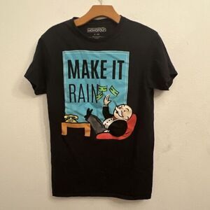 MENS VINTAGE MONOPOLY MAKE IT RAIN BLACK SHIRT SMALL (L1)